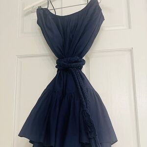 Rhode Resort - Navy Blue Gathered Dress, X-SMALL